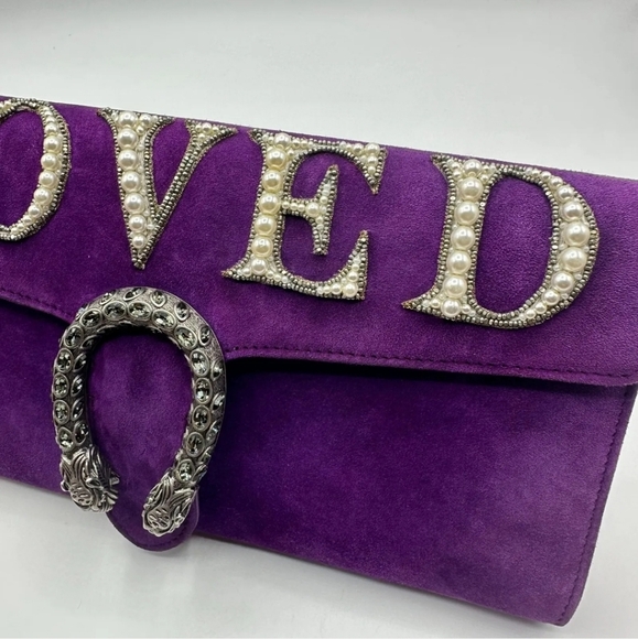 GUCCI Large Dionysus Loved Purple Suede Pearl Clutch, Rare! - Picture 5 of 13